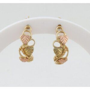10k Yellow Gold Black Hills Gold Leaf Hoop Earrings 7/8" x 3/8"